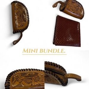 Hand-Tooled Brown Leather Key Case & Brown Wallet - Unbranded